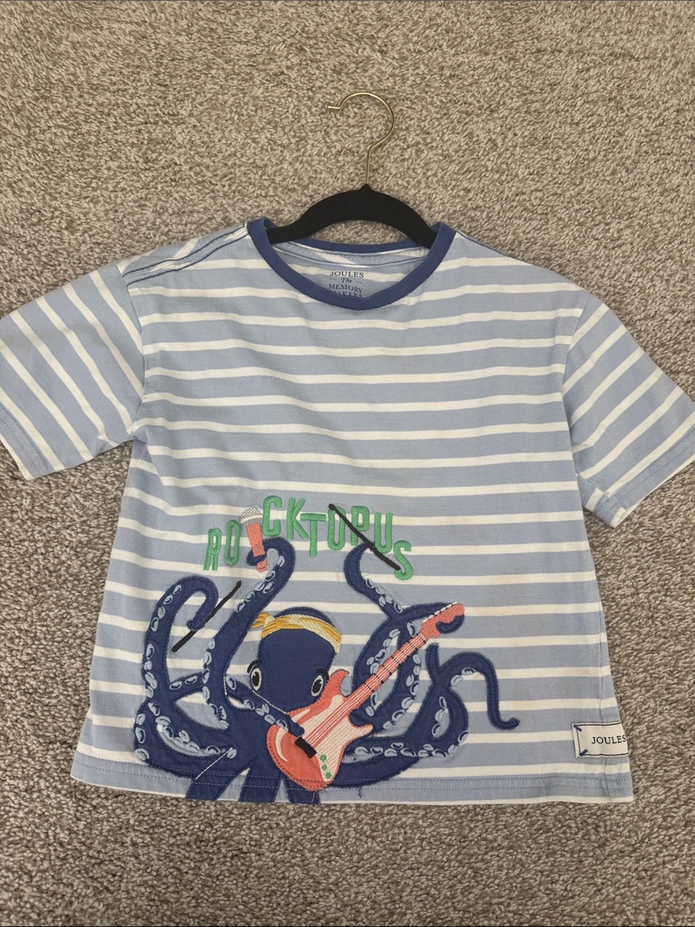 Joules Light Blue & White Striped 'Rocktopus' Graphic Tee